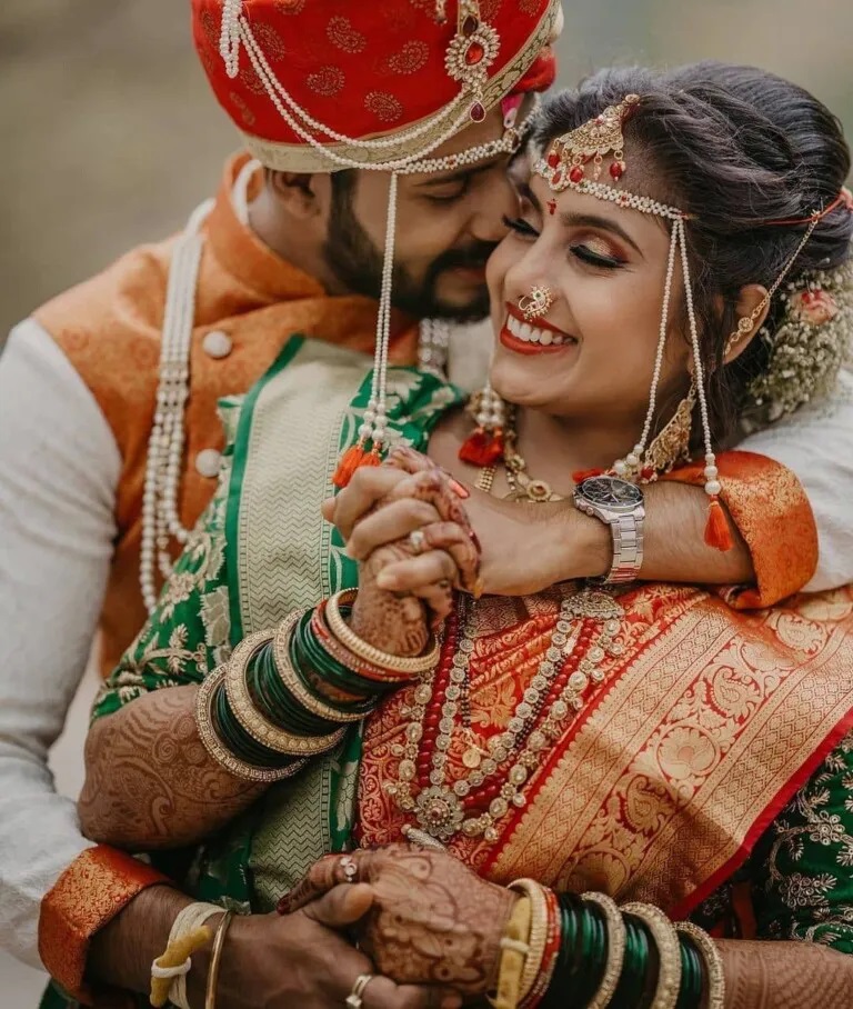 Pin by Prajwali on Maharashtrian Saree | Bride photography poses, Couple  wedding dress, Marriage poses
