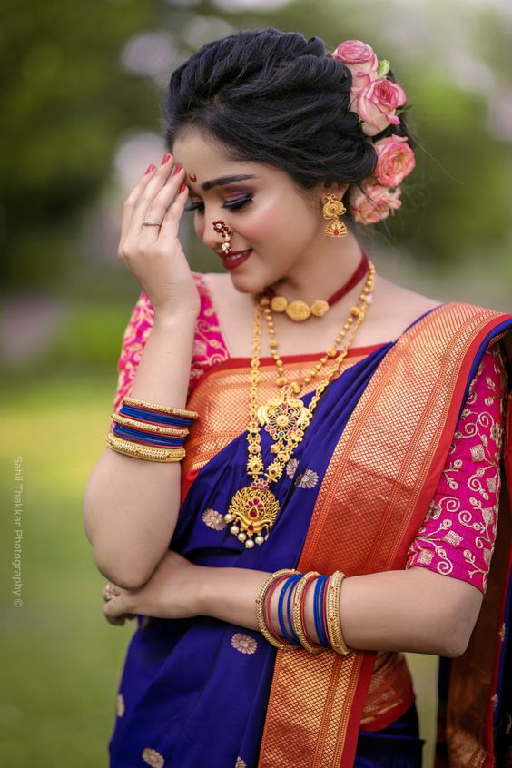 SGF11- Women's Paithani Kanjivaram Soft Silk Saree With Blouse Piece  (Paithani Dark Blue) : Amazon.in: Fashion